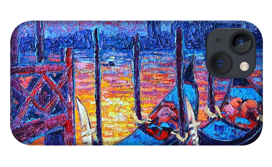 Venice iPhone 13 Case featuring the painting Venice Mysterious Light - Gondolas And San Giorgio Maggiore Seen From Plaza San Marco by Ana Maria Edulescu
