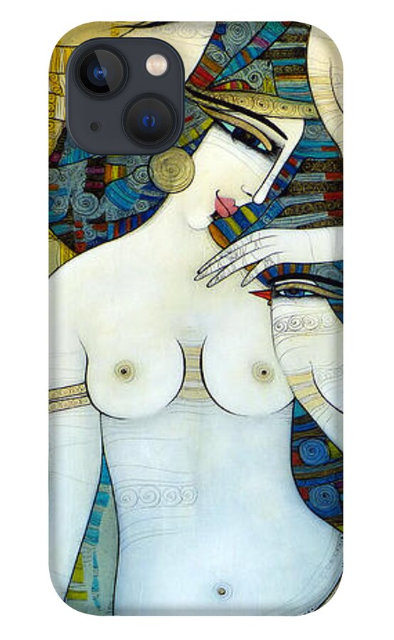 Venus iPhone 13 Case featuring the painting Venus With Doves by Albena Vatcheva