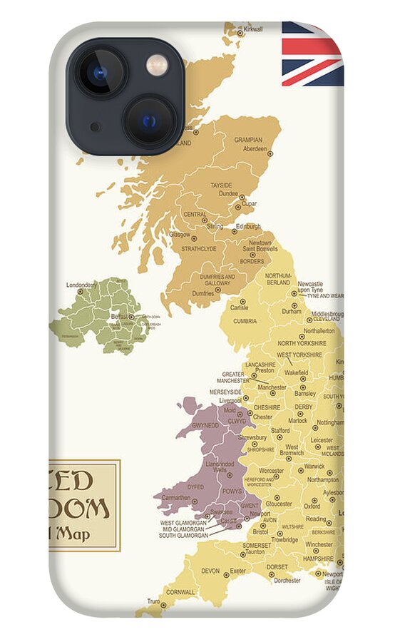 England iPhone 13 Case featuring the digital art Vintage Map Of United Kingdom by Pop jop