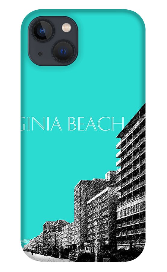 Architecture iPhone 13 Case featuring the digital art Virginia Beach Skyline Boardwalk - Aqua by DB Artist