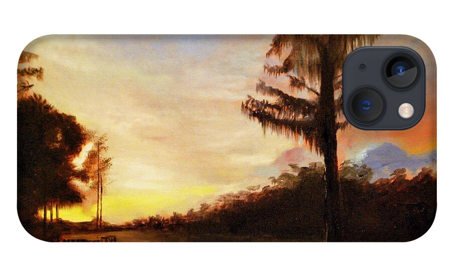 Landscape Painting From Memory And Photo Reference iPhone 13 Case featuring the painting Waccamaw Evening by Phil Burton