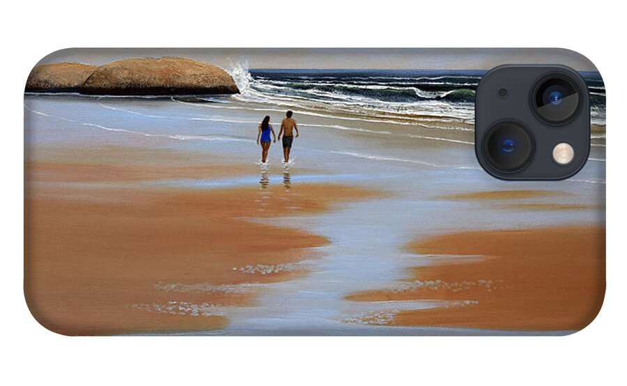Beach iPhone 13 Case featuring the painting Walking The Beach by Frank Wilson