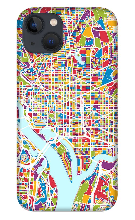 Street Map iPhone 13 Case featuring the digital art Washington DC Street Map by Michael Tompsett
