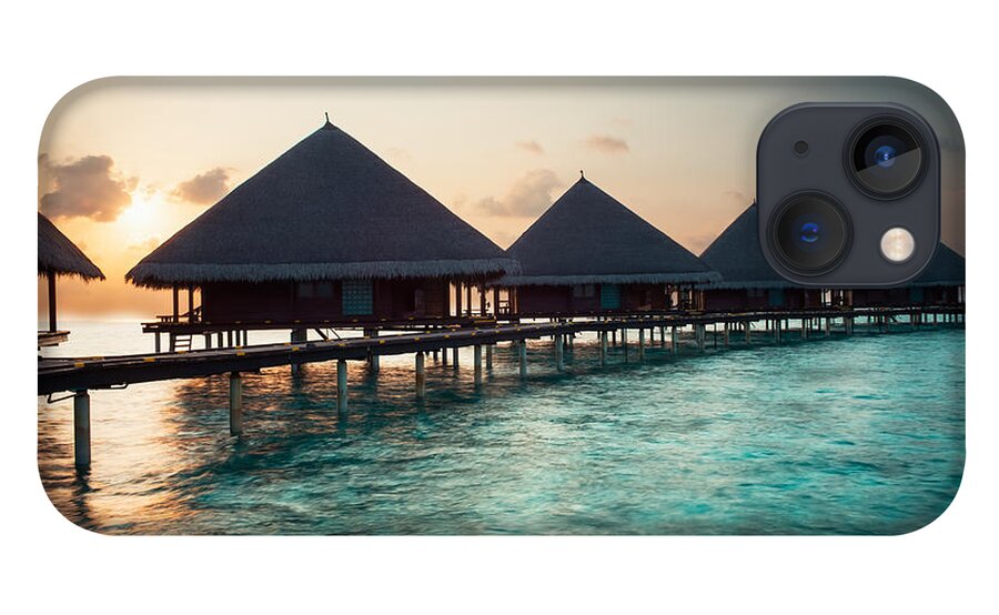Amazing iPhone 13 Case featuring the photograph Waterbungalows At Sunset by Hannes Cmarits
