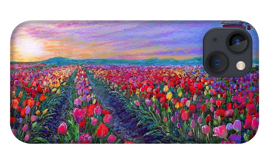 Landscape iPhone 13 Case featuring the painting Tulip Fields, What Dreams May Come by Jane Small