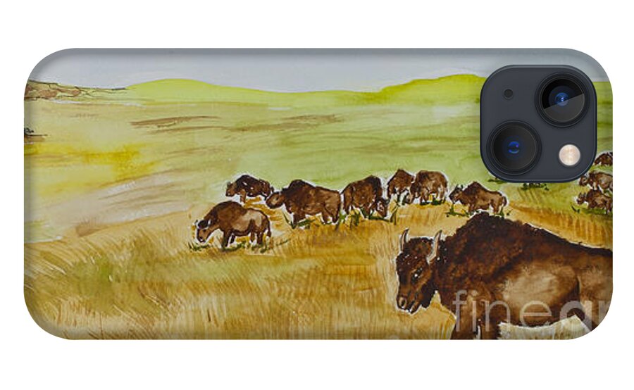 America iPhone 13 Case featuring the painting Where The Buffalo Roam by Janis Lee Colon