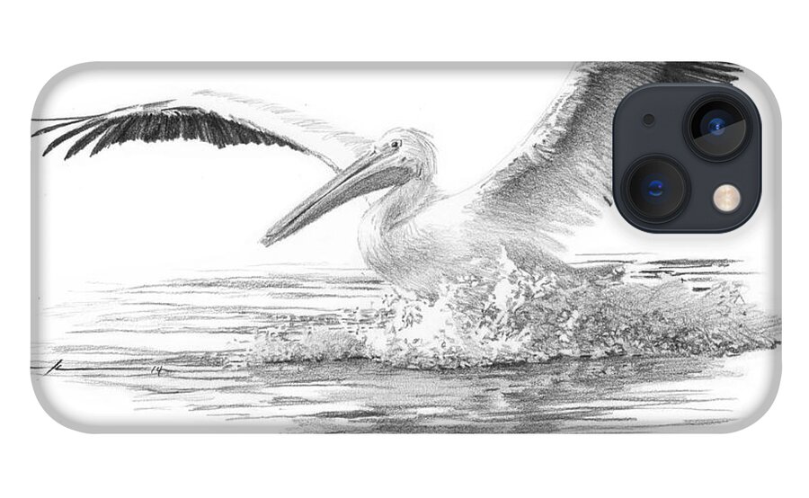 <a Href=http://miketheuer.com Target =_blank>www.miketheuer.com</a> iPhone 13 Case featuring the drawing White Pelican Pencil Portrait by Mike Theuer