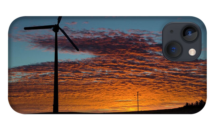 Tranquility iPhone 13 Case featuring the photograph Wind Turbine And Sunset by Mark A Leman