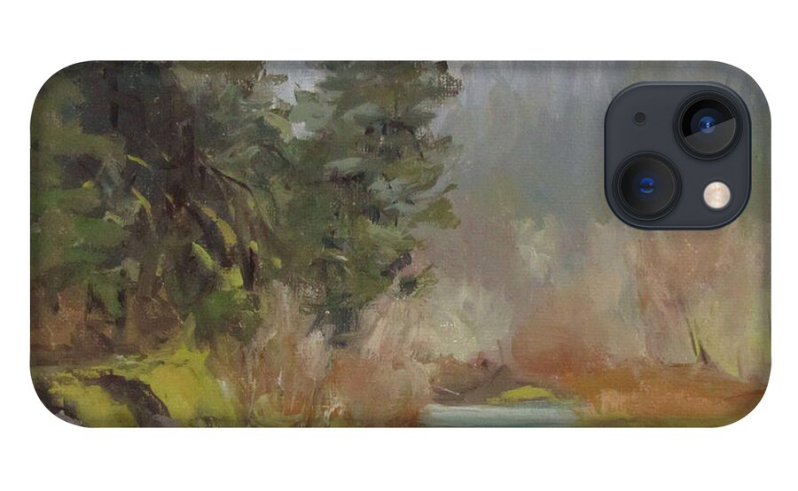 Plein Air iPhone 13 Case featuring the painting Winter at Swiftwater by Karen Ilari
