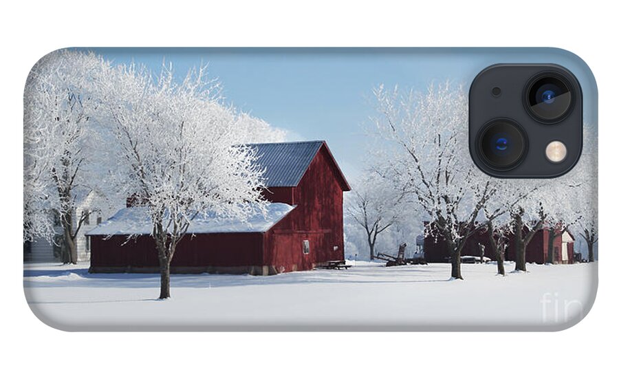 Farm iPhone 13 Case featuring the painting Winter Wonderland Red Barn Digital Painting by Robyn Saunders