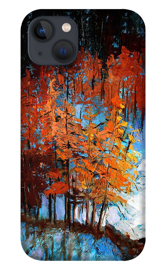 Abstract Winter Landscape iPhone 13 Case featuring the painting Wolf Country by Nancy Merkle