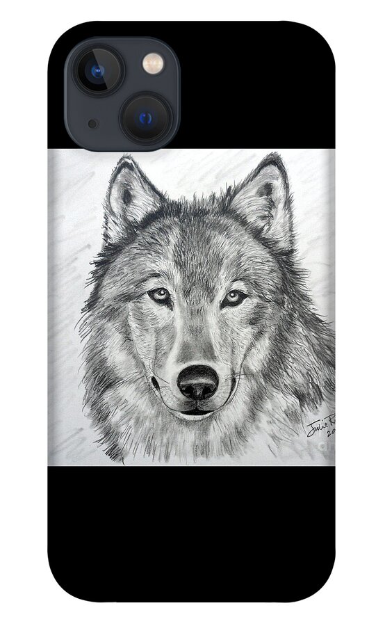 Wolf iPhone 13 Case featuring the drawing Wolf by Julie Brugh Riffey