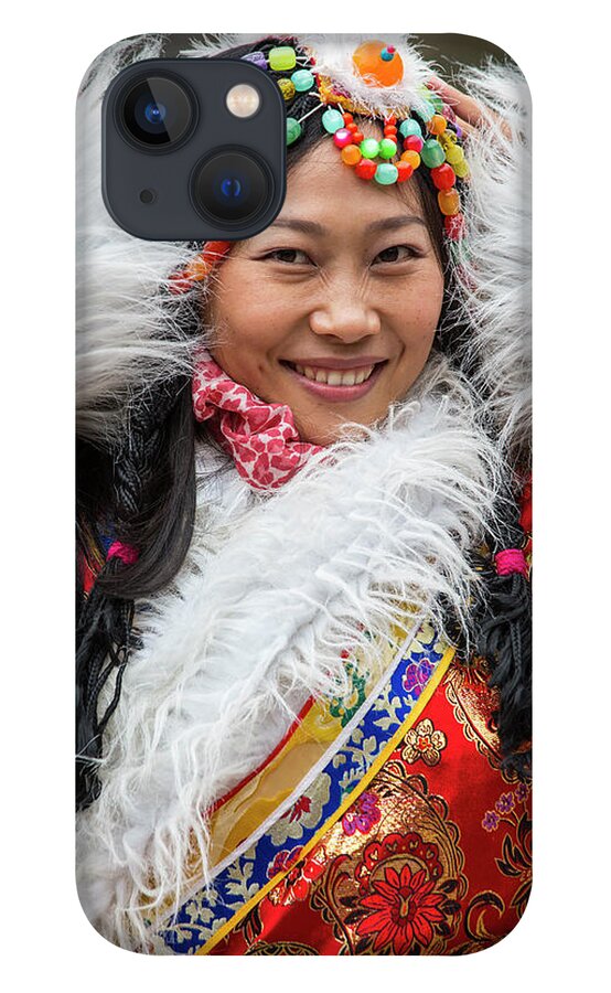 Chinese Culture iPhone 13 Case featuring the photograph Woman In Tibetan Traditional Costume by Peter Adams