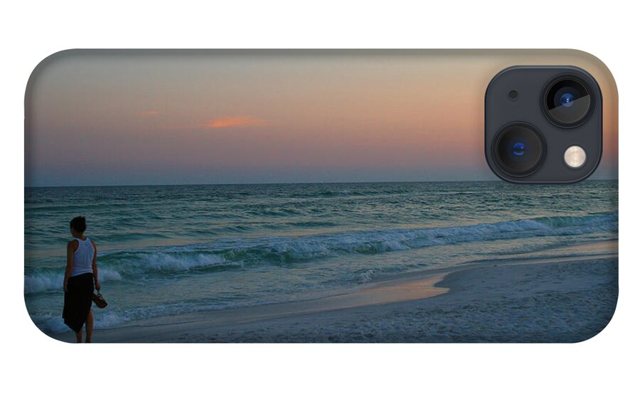 Woman iPhone 13 Case featuring the photograph Woman on Beach at Dusk by Karen Adams