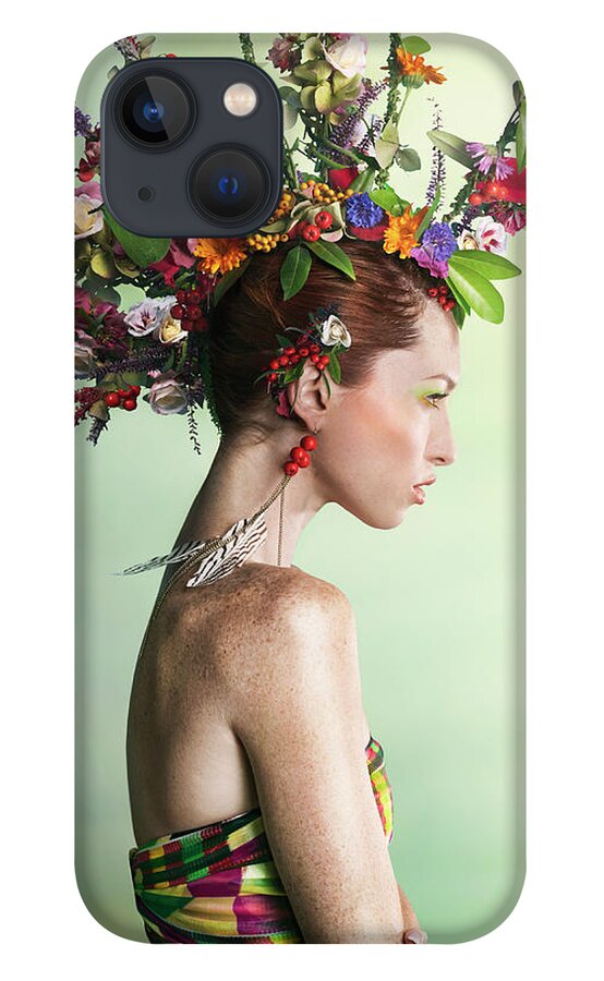 Art iPhone 13 Case featuring the photograph Woman Wearing A Colorful Floral Mohawk by Paper Boat Creative