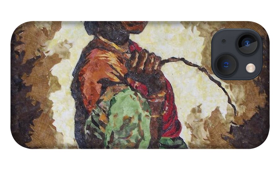 Fabric iPhone 13 Case featuring the painting Woman with a coconut by Mihira Karra