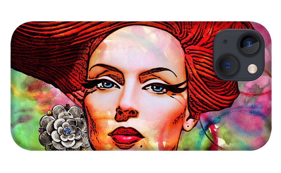 Redhead iPhone 13 Case featuring the mixed media Woman With Earring by Chuck Staley