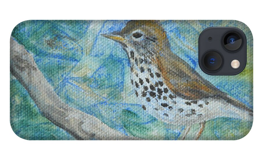 Bird iPhone 13 Case featuring the painting Wood Thrush - Bird in the Wild by Arlissa Vaughn