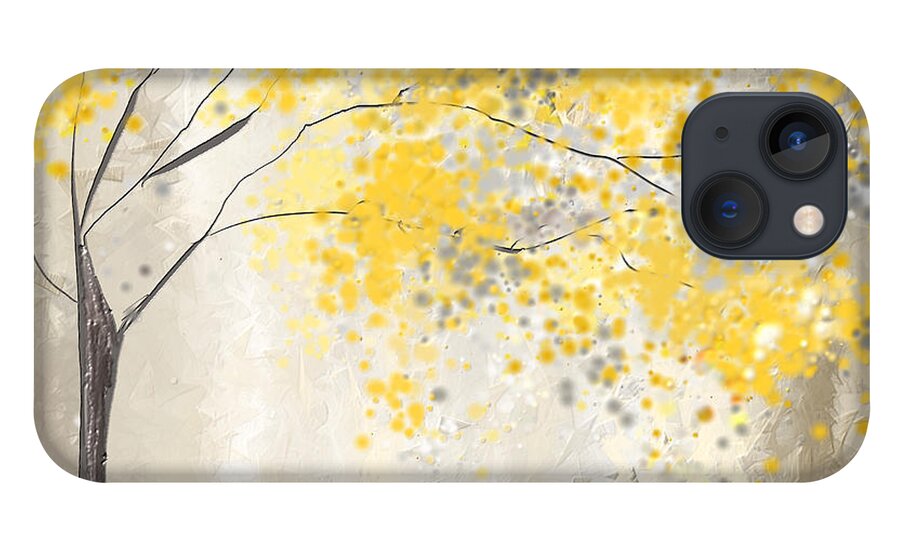 Yellow iPhone 13 Case featuring the painting Yellow And Gray Tree by Lourry Legarde