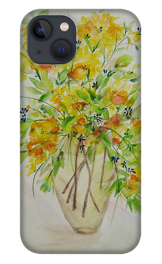 Watercolor iPhone 13 Case featuring the painting Yellow Flowers by Judith Rhue