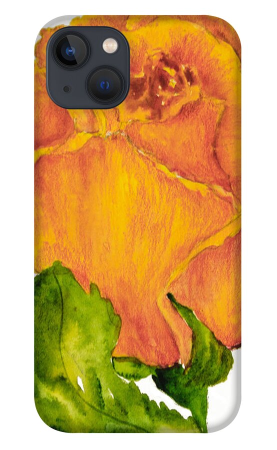 Yellow Rose iPhone 13 Case featuring the painting Yellow Rose Bud by Sally Quillin