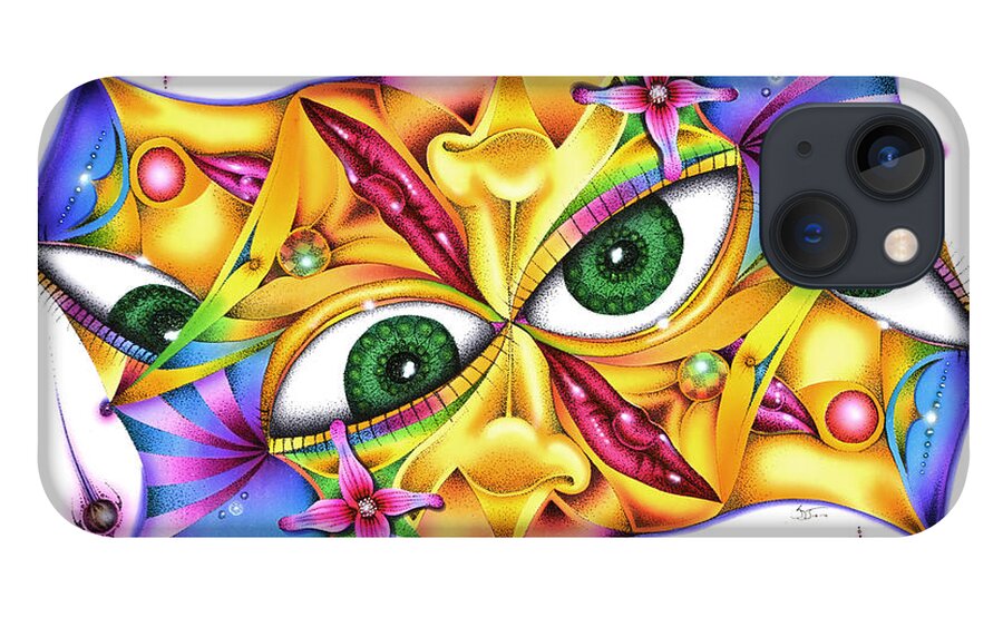 Eyesymetrics iPhone 13 Case featuring the mixed media Yeux D'intervalle by Sam Davis Johnson