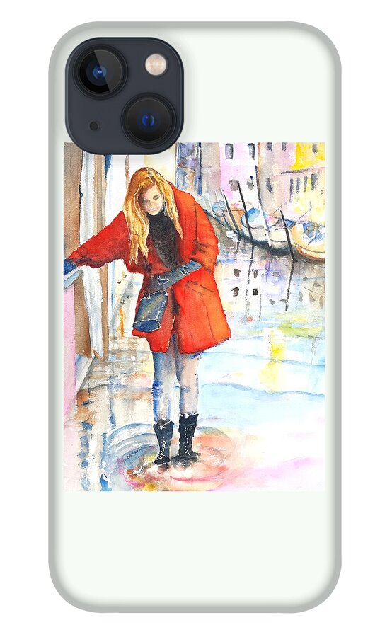 Venice iPhone 13 Case featuring the painting Young Woman Walking along Venice Italy Canal by Carlin Blahnik CarlinArtWatercolor