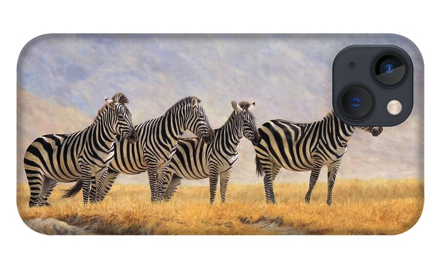 Zebra iPhone 13 Case featuring the painting Zebras Ngorongoro Crater by David Stribbling