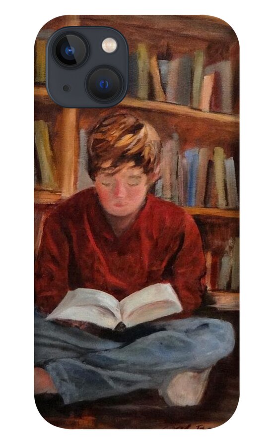 Boy In Library iPhone 13 Case featuring the painting In a Land Far Away by Carol Berning