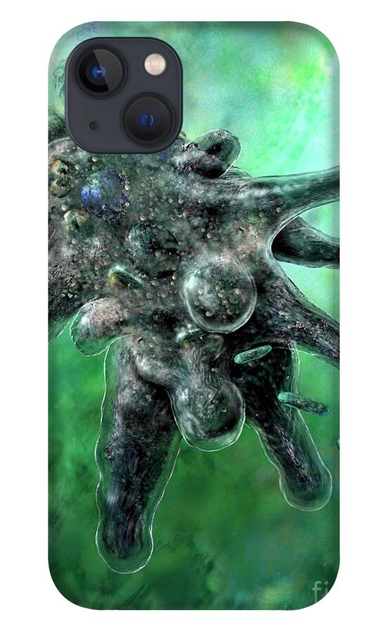 Ameba iPhone 13 Case featuring the digital art Amoeba Green by Russell Kightley