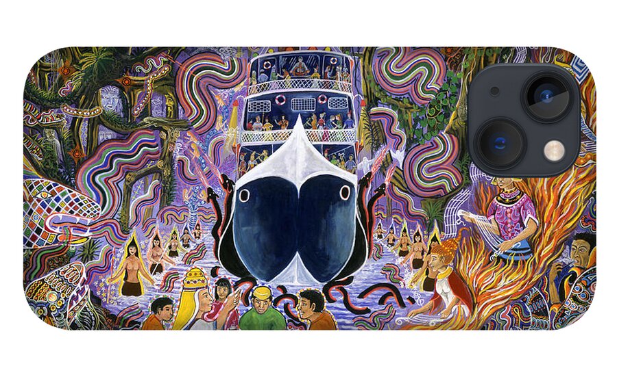 Pablo Amaringo iPhone 13 Case featuring the painting Atun Supay Lancha by Pablo Amaringo