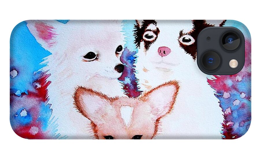 Animals iPhone 13 Case featuring the painting Chihuahuas by Frances Ku