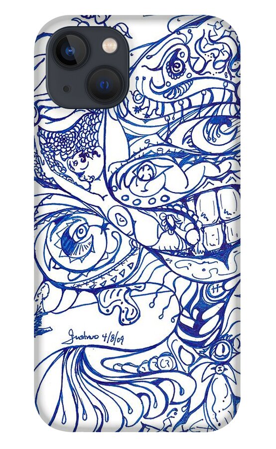 Surrealism iPhone 13 Case featuring the drawing Chimerical by Gustavo Ramirez