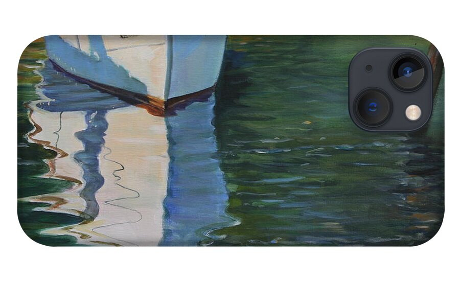 Boat iPhone 13 Case featuring the painting Docked on the Mobjack Bay by Susan Bradbury