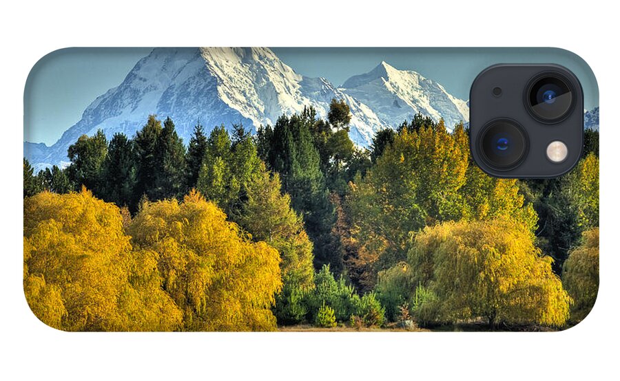 00462458 iPhone 13 Case featuring the photograph Fall Willow And Cottonwoods At Lake by Colin Monteath
