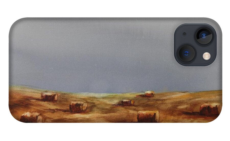 Bales iPhone 13 Case featuring the painting Hayfield by Ruth Kamenev