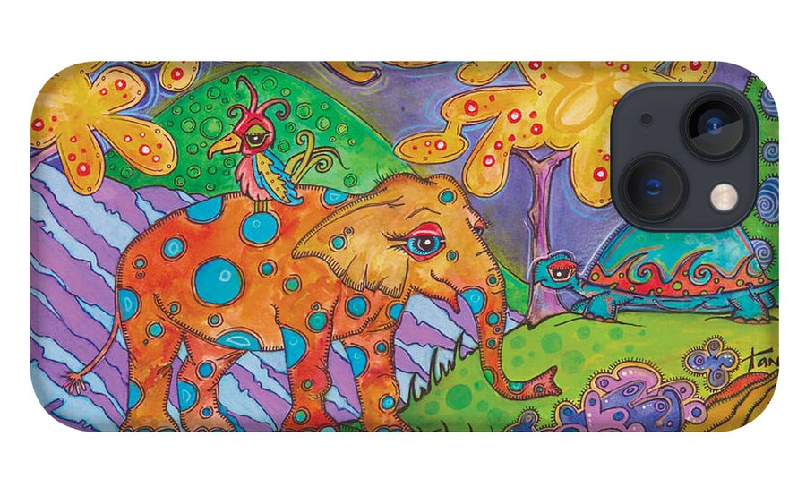 Whimsical Landscape iPhone 13 Case featuring the painting Jungle Friends by Tanielle Childers