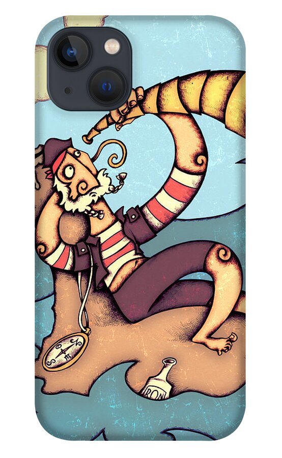 Children iPhone 13 Case featuring the painting Lonely Pirate by Autogiro Illustration