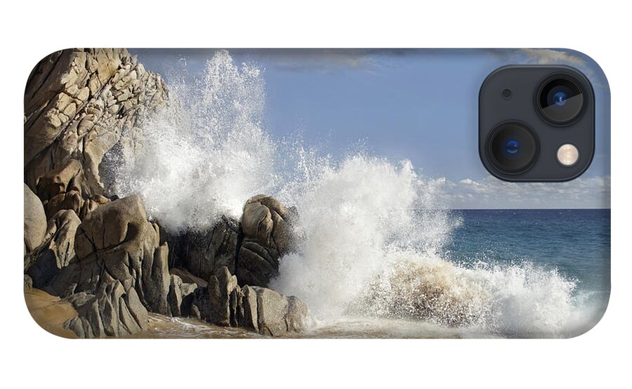 00441443 iPhone 13 Case featuring the photograph Lovers Beach With Crashing Waves Cabo by Tim Fitzharris