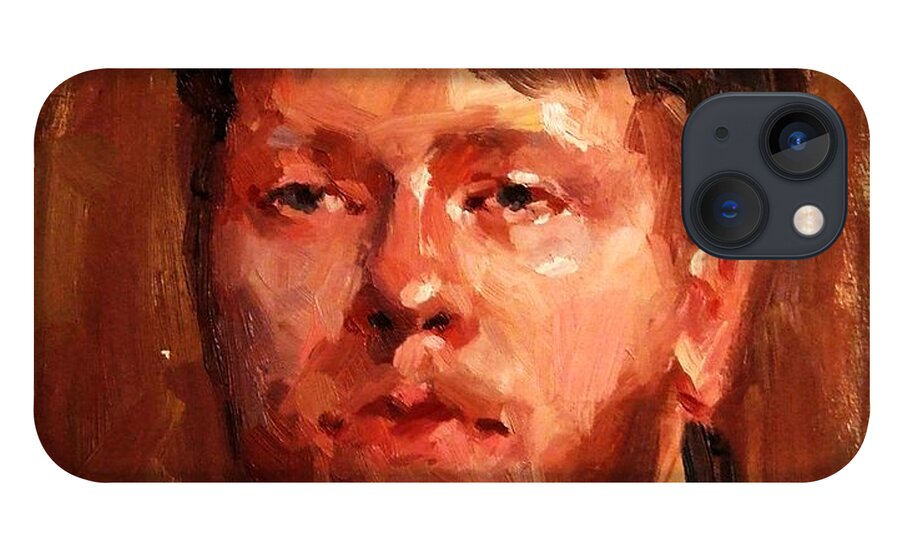 Portrait iPhone 13 Case featuring the painting Portrait of Irish Fisherman with Weary Sad Eyes and Hard Work Face Deep Lines and Lost Souls Cap by M Zimmerman MendyZ