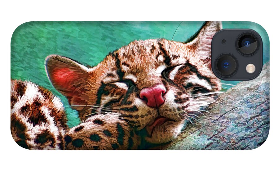 Ocelot iPhone 13 Case featuring the painting Sleeping Baby Ocelot Kitten by Tracie Schiebel