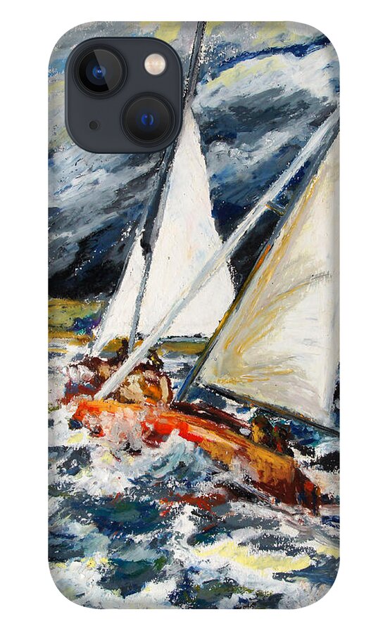 Boat iPhone 13 Case featuring the pastel Stormy Way Home by Barbara Pommerenke