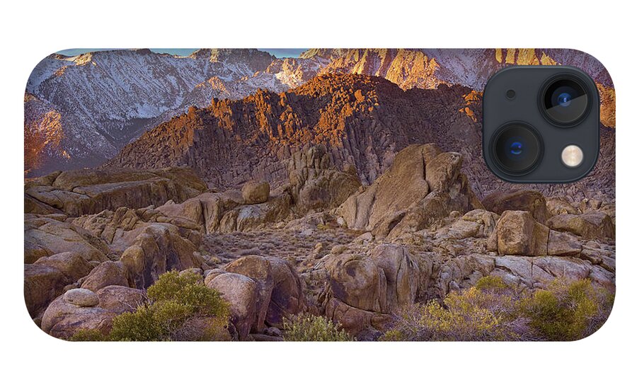 00175258 iPhone 13 Case featuring the photograph Sun Illuminating The Alabama Hills by Tim Fitzharris