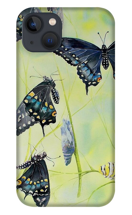 Butterfly iPhone 13 Case featuring the painting Swallowtail Story by Celene Terry
