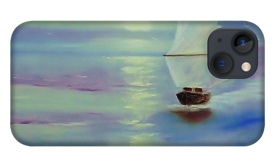 Blue iPhone 13 Case featuring the painting Tranquil Waters by Peggy Miller