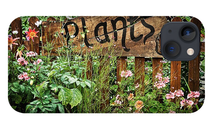 Plants iPhone 13 Case featuring the photograph Wooden plant sign in flowers by Simon Bratt