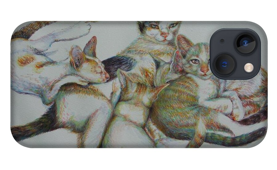 Cats iPhone 13 Case featuring the painting The Family by Sukalya Chearanantana