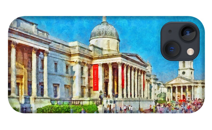 The National Gallery iPhone 13 Case featuring the digital art The National Gallery and St Martin in the Fields Church by Digital Photographic Arts