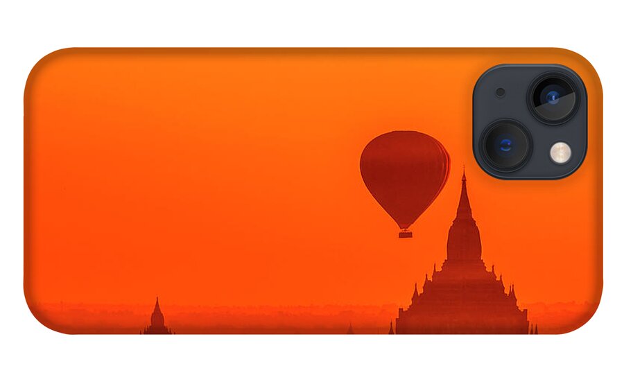 Travel iPhone 13 Case featuring the photograph Bagan pagodas and hot air balloon #1 by Pradeep Raja Prints