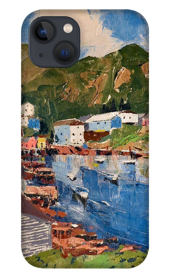 Coastal Village iPhone 13 Case featuring the painting Coastal Village, Newfoundland #1 by David Gilmore
